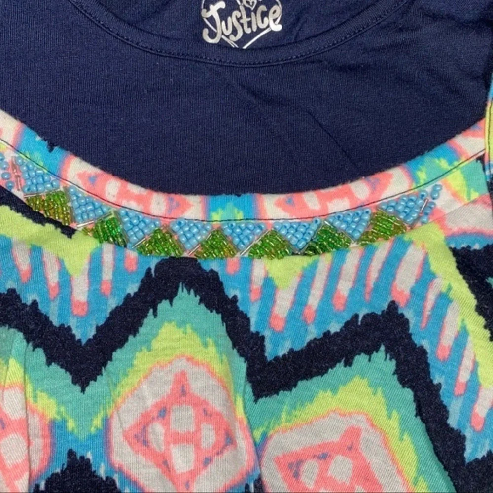 Justice top flowy with‎ beading blue Navajo print 8
